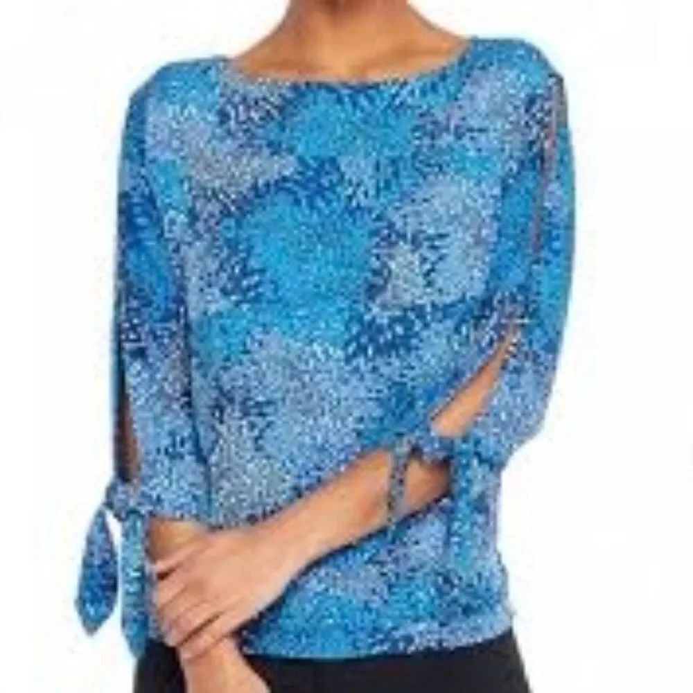 The Limited Festive Blue tied sleeves blouse, size 3X